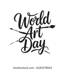 Calligraphy design of the text world art day in a silhouette vector style.