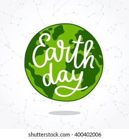 Calligraphy Earth Day. Excellent holiday card. Vector illustration on light gray background. The third planet from the sun. Elements for design.
