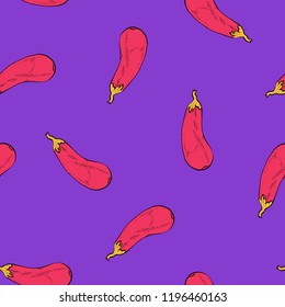 Calligraphy eggplant vibrant vector pattern for wrapping, craft, textile, branding