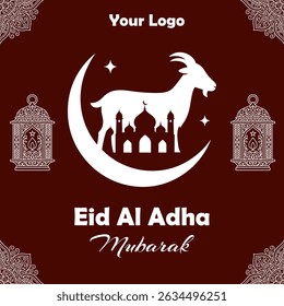 calligraphy of eid al arab.eid al adha mubarak. islamic festival social media banner template with goat . This festival eid al adha commemorates in a great sacrifice and animals are sacrificed.