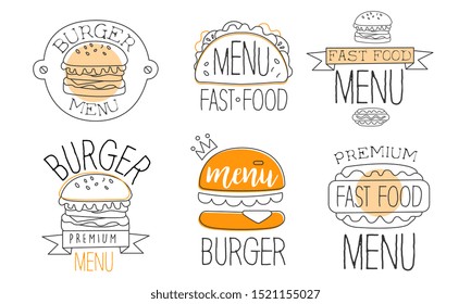 Calligraphy emblem collection for burger cafe. Vector illustration.