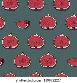 Calligraphy fig vector seamless dark pattern for web, craft, textile, branding