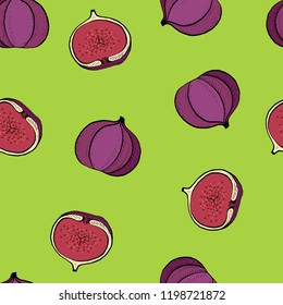 Calligraphy fig vector seamless green pattern for web, craft, textile, branding