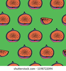 Calligraphy fig vector seamless green pattern for web, craft, textile, branding