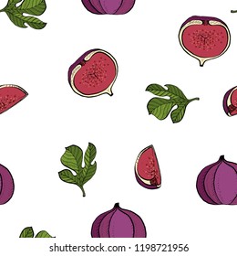 Calligraphy fig vector seamless natural pattern for web, craft, textile, branding