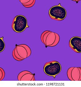 Calligraphy fig vector seamless vibrant pattern for web, craft, textile, branding
