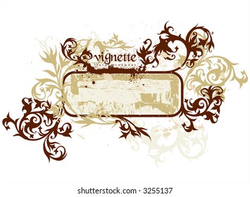 calligraphy flowers ornament on brown vignette