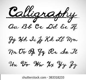 Calligraphy Font Alphabet Set. Vector set with hand written ABC letters. Handmade vector calligraphy. 