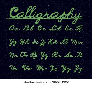 Calligraphy Font Alphabet Set. Vector set with hand written ABC letters. Handmade vector calligraphy.