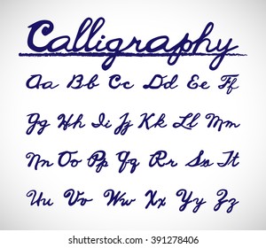 Calligraphy Font Alphabet Set. Vector set with hand written ABC letters. Handmade vector calligraphy.
