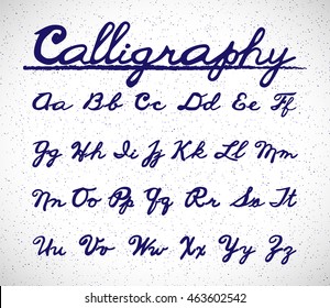 Calligraphy Font Alphabet Set. Vector set with hand written ABC letters. Handmade vector calligraphy.