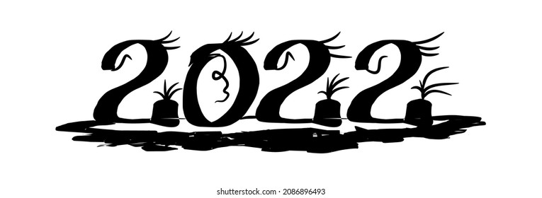 Calligraphy Hand drawn 2022 line lettering on white background. Vector illustration. Design for celebation Happy New Year 