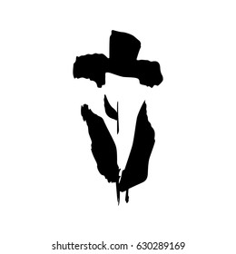 Calligraphy hand drawn ink iris. Stylized vector flower logo.