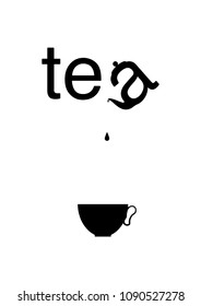 Calligraphy hand written phrases about tea. Tea shop lettering design collection.