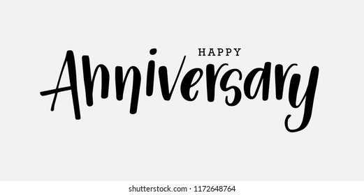 calligraphy of happy anniversary with black color on grey background