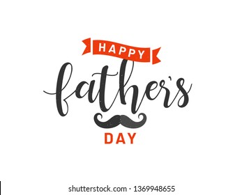 Calligraphy of Happy Father's Day with mustache on white background. Can be used as greeting card design.