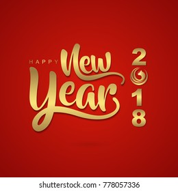 calligraphy of happy new year with gold color