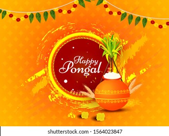 Calligraphy Happy Pongal Rice Mud Pot Stock Vector (Royalty Free ...