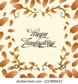 Calligraphy of Happy Thanksgiving day into floral frame