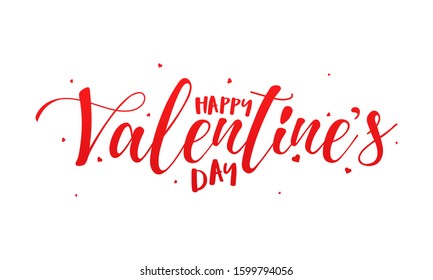 Calligraphy Happy Valentine's Day Text in Red Color on White Background.