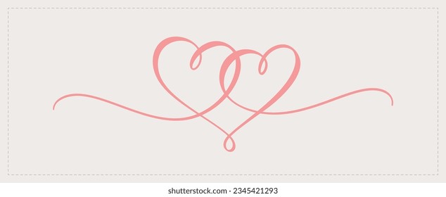 Calligraphy heart. Hand drawn flourish vector. Calligraphic pattern of intertwined two hearts