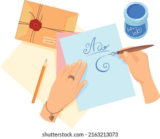 Hobby de caligrafía. Icono creativo de caricatura artesanal aislado en fondo blanco