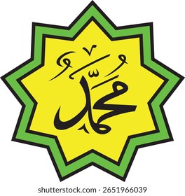 Calligraphy image of the name of the Prophet Muhammad in color