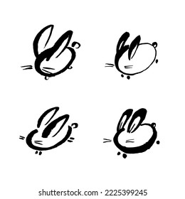 calligraphy ink textured countur rabbit on white background chinese horoscope. line bunny 2023 symbol