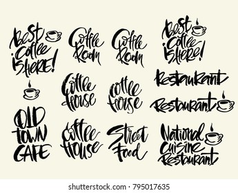 Calligraphy inscription of caffee and restaurant. Old town cafe. Coffee house. Best coffee is here. Coffee room.