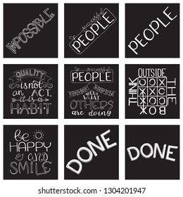 Calligraphy Inspirational quotes set. Lettering. Motivation for life and happiness. For postcard and poster graphic design.


