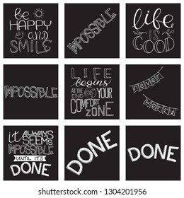 Calligraphy Inspirational quotes set. Lettering. Motivation for life and happiness. For postcard and poster graphic design.

