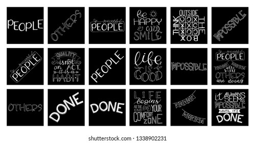 Calligraphy Inspirational quotes set. Lettering. Motivation for life and happiness. For postcard and poster graphic design.

