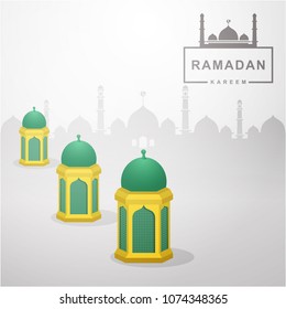 calligraphy of islamic event with beautiful lantern. Ramadan Kareem.