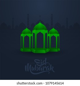 calligraphy of islamic event with beautiful lantern. Eid Mubarak concept.