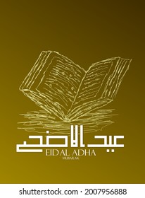 calligraphy kufi happy eid al adha is mean muslim event template background with pop art style