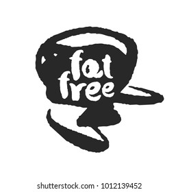 Calligraphy label Fat Free on a black hand drawn scribble. Isolated on white. Clipping paths included.