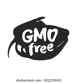Calligraphy label GMO Free on a black hand drawn scribble. Isolated on white. Clipping paths included.