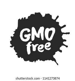 Calligraphy label GMO Free on a black inkblot. Isolated on white. Clipping paths included.
