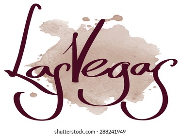 Calligraphy. Las Vegas;  handwritten city name, Isolated  on watercolor background.