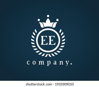 Calligraphy Letter EE emblem for logo, card, badge, antique, restaurant, cafe, boutique, hotel, heraldic, jewelry, product, or company name. Luxury letter with a laurel wreath. EPS 10.