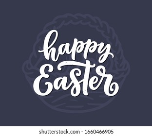 Calligraphy lettering about Easter for flyer and print design. Vector illustration. Template banner, poster, greeting postcard.