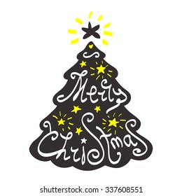 Calligraphy lettering Christmas tree. Merry Christmas lettering, vector illustration