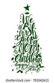 Calligraphy lettering of Christmas tree vector illustration.