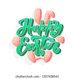 Calligraphy lettering for flyer design - Happy easter. Abstract vector illustration. Template banner, poster, greeting postcard.