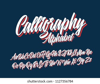 Calligraphy lettering font. Vector alphabet.