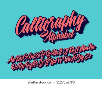 Calligraphy lettering font. Vector alphabet.