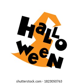 Calligraphy lettering Halloween and witch hat vector illustration on white background