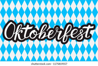 Calligraphy lettering Oktoberfest written with brush on white blue background Octoberfest geometric seamless pattern. Traditional Bavarian beer festival vector illustration. Easy to edit template.
