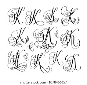 calligraphy lettering script font  k set, hand written