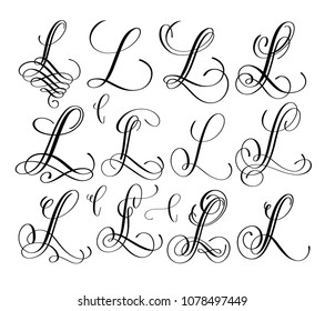 calligraphy lettering script font L set, hand written